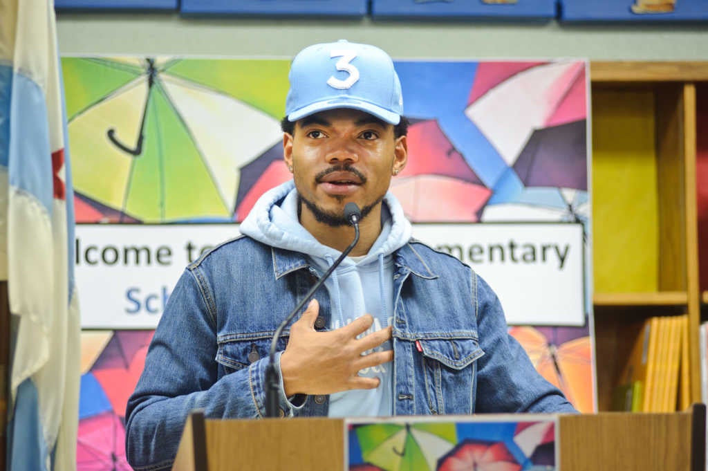 (Photo by Timothy Hiatt/Getty Images) Chance The Rapper Holds A Press Conference In Support Of Chicago Schools