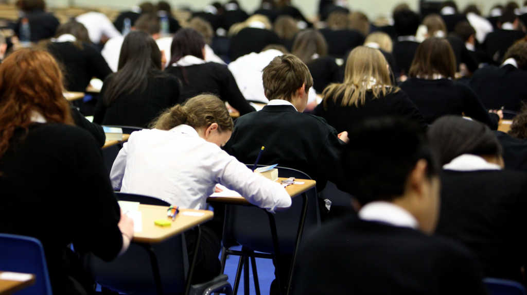 GLASGOW, UNITED KINGDOM - FEBRUARY 05: Pupils at Williamwood High School sit prelim exams on February 5, 2010 in Glasgow, Scotland As the UK gears up for one of the most hotly contested general elections in recent history it is expected that that the economy, immigration, the NHS and education are likely to form the basis of many of the debates. (Photo by Jeff J Mitchell/Getty Images)