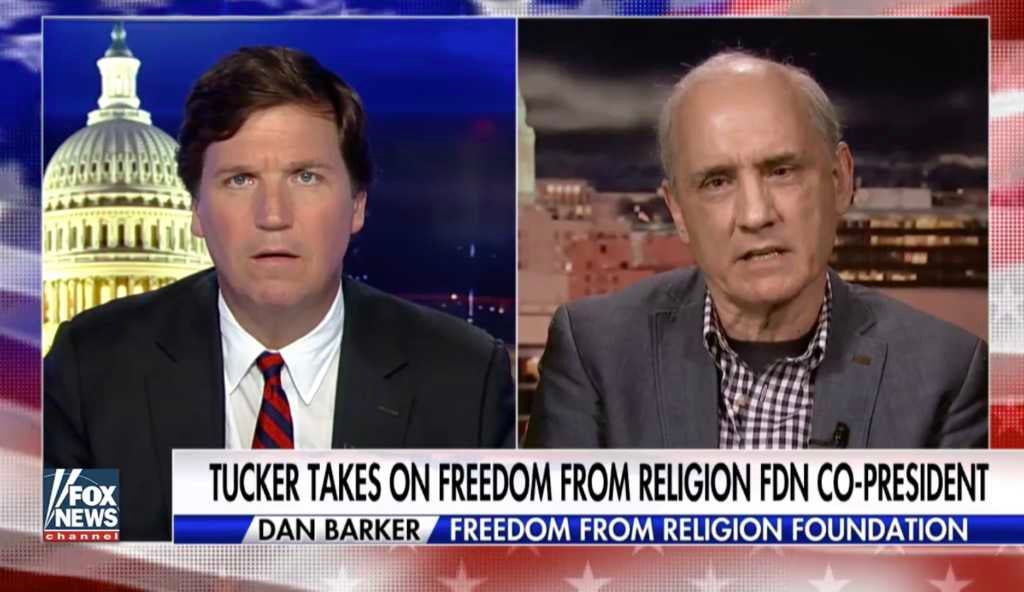 Fox News' Tucker Carlson and FFRF's Dan Barker face-off over Bible study meeting (Image source: Fox News)