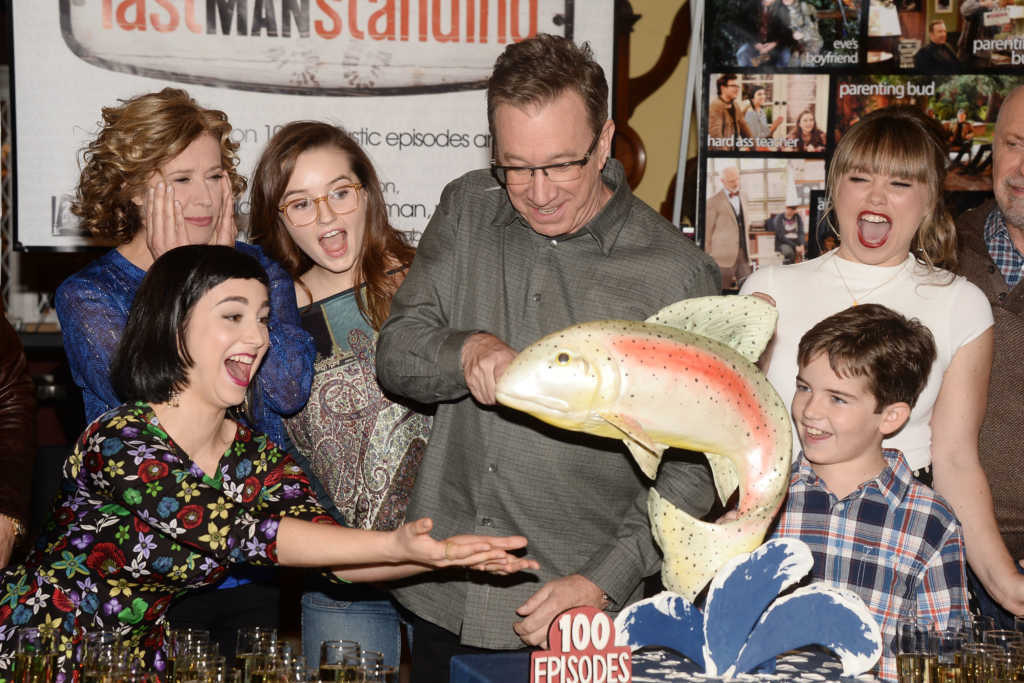 STUDIO CITY, CA - JANUARY 12: Actor Tim Allen(C) and the cast of 'Last Man Standing' attend the 100th episode celebration of ABC's "Last Man Standing" at CBS Studios - Radford on January 12, 2016 in Studio City, California. (Photo by Matt Winkelmeyer/Getty Images)