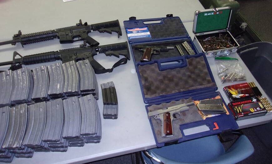 Weapons cache found in the student's home. Credit: Twitter.